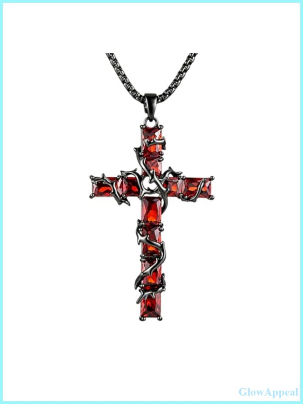 Brass Thorn Wrapped Cross Pendant Necklace Cubic Zirconia Gothic